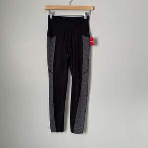 SPANX Active Compression Full Length Leggings Black Gray Pockets Athletic Size S